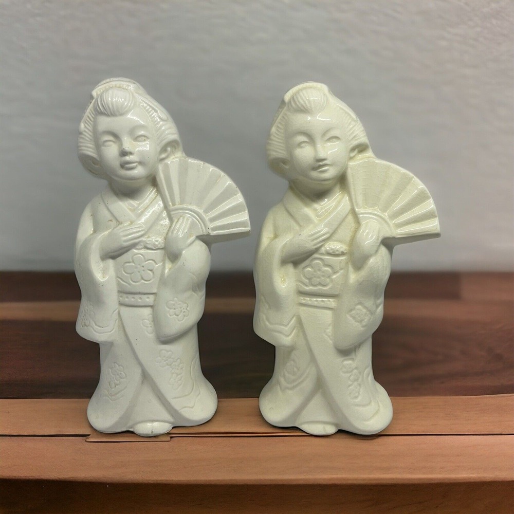 Benihana Geisha Planters Set of 2 8.5" White Ceramic Japan Marked